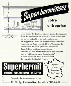 1957 Ad Superhermit Window Insulation French Business Factory Rivet Metal VEN1