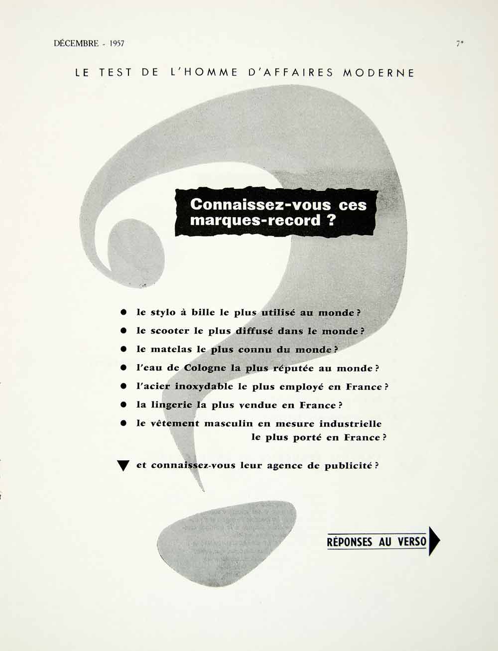 1957 Ad L'Agence Francaise Propagande Bic Vespa Uginox Thiery Question VEN1