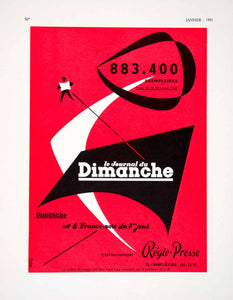 1955 Ad Regie-Presse Sunday Paris Newspaper French Dimanche Roland Walter VEN2