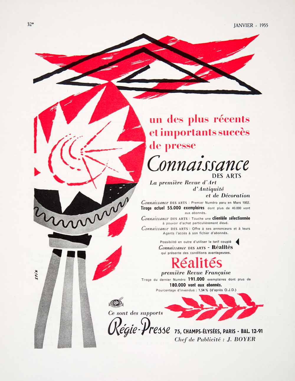 1955 Ad Magazine Connaissance des Arts French Advertising Stis Decoration VEN2