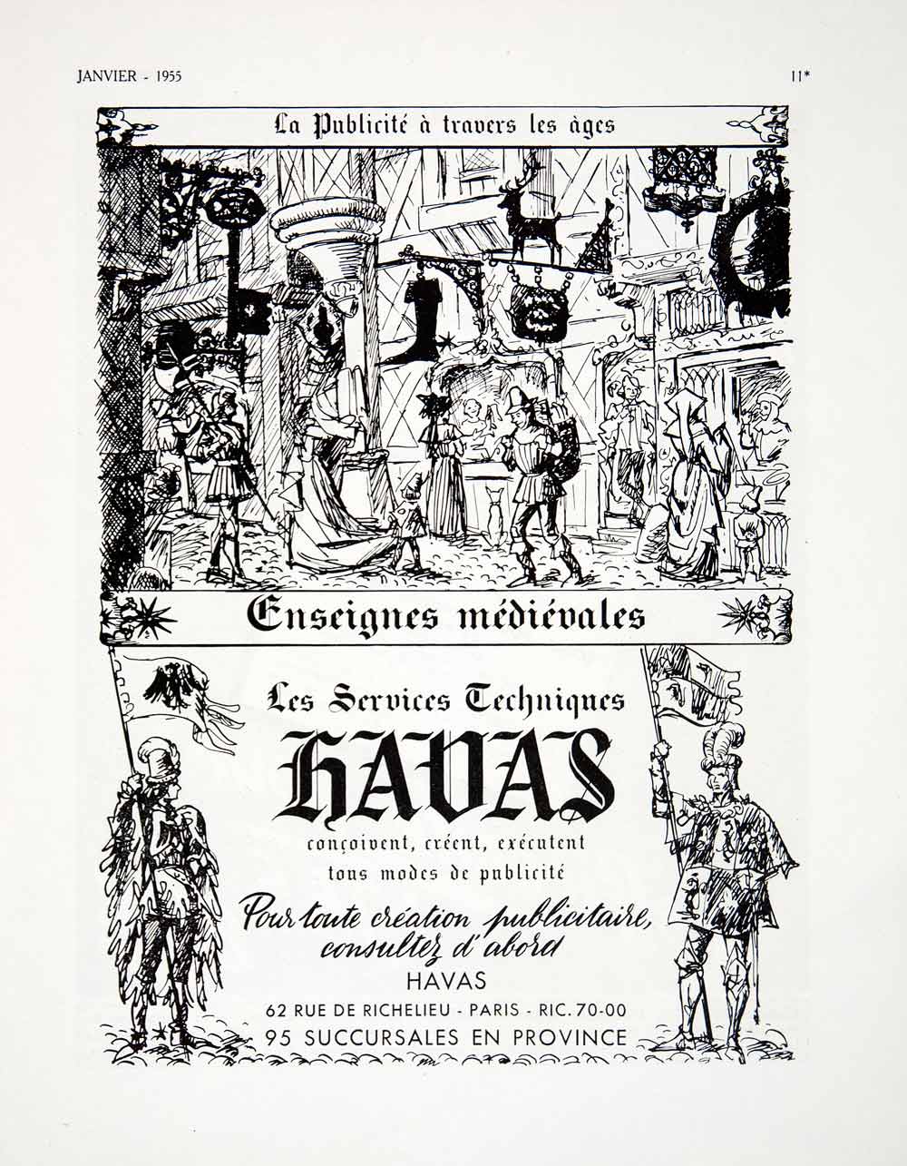 1955 Ad French Advertisement Medieval Banner Advertising Havas Armor VEN2