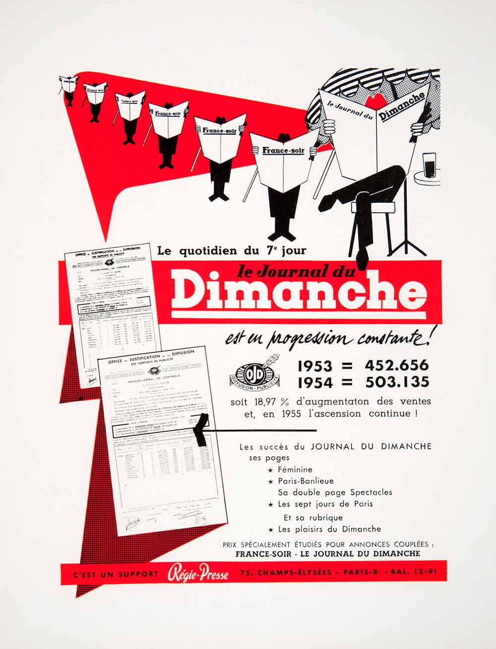 1955 Ad Journal du Dimanche Sunday Newspaper French Advertisement Regie VEN2