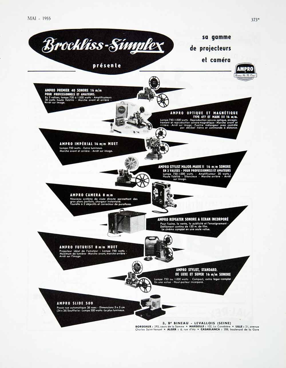1955 Ad Film Reel Brockliss-Simplex Projector Cameras Filming French VEN2