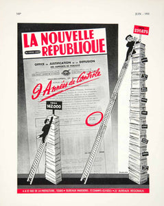 1955 Ad La Nouvelle Republique Advertising French France Advertisement VEN2