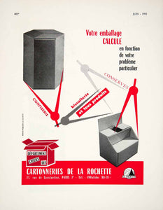 1955 Ad Cardboard Containers Packaging Compass Rue Constantine Paris France VEN2