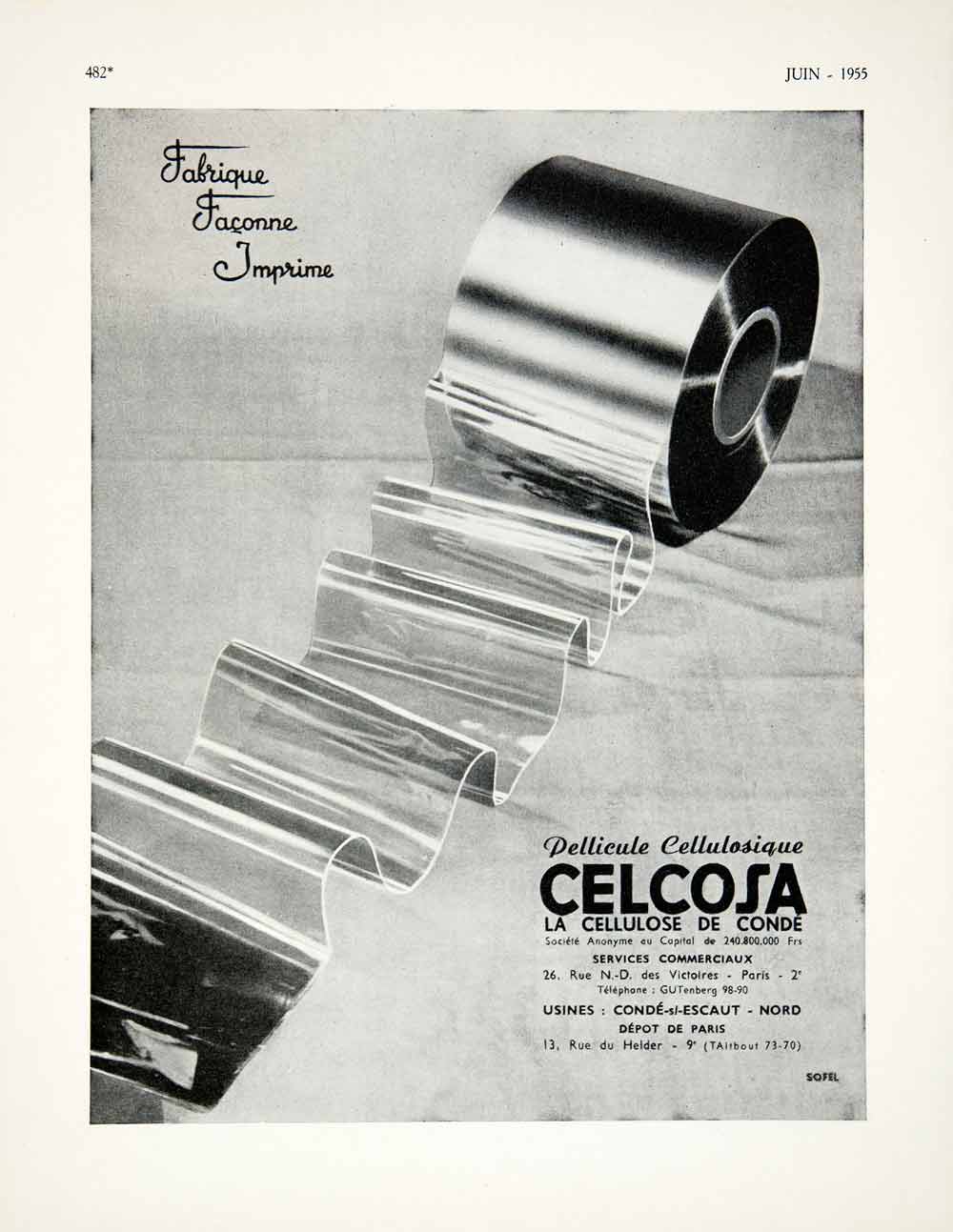 1955 Ad Celcosa Cellulose Cellophane Household Victoires Rue Paris France VEN2