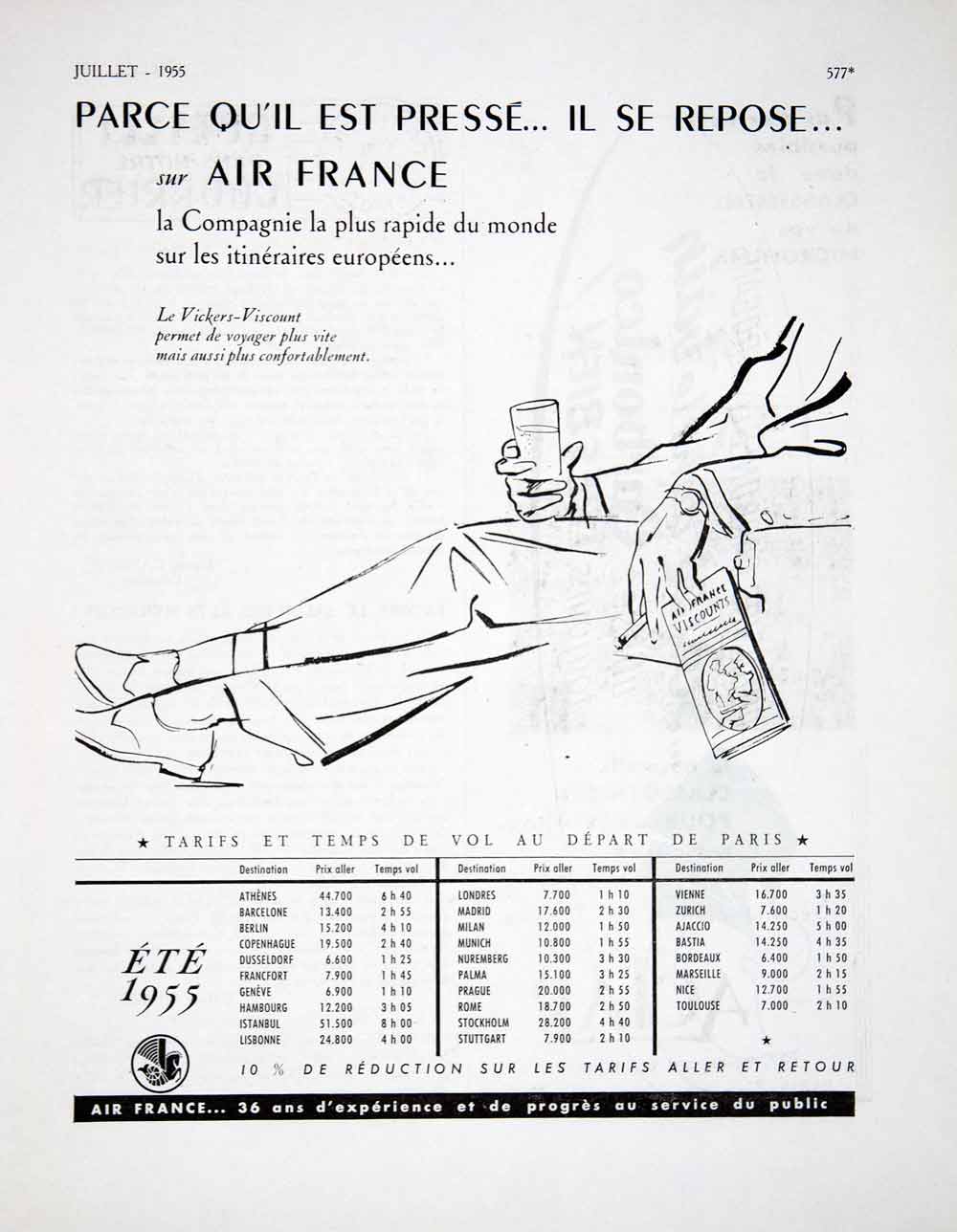 1955 Ad Air France Airplane Flight French Advertisement Plane VEN2