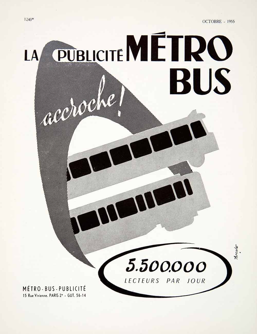 1955 Ad Metro Bus Arcole Transportation Advertising French City Vivienne VEN2