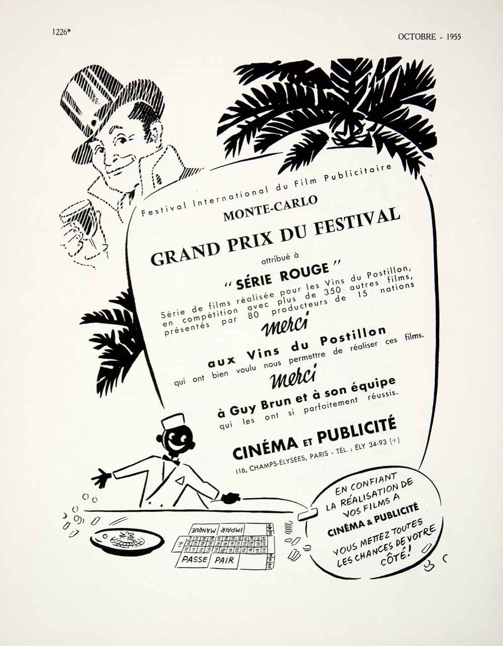 1955 Ad Cinema et Publicite French Advertising Film Theatre Paris Serie VEN2