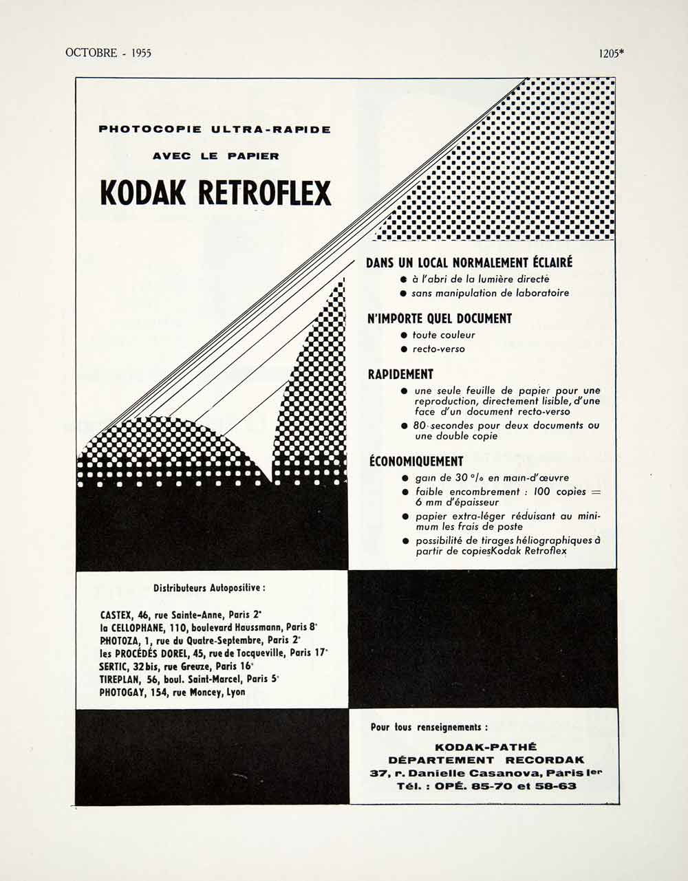 1955 Ad Kodak Retroflex Photocopy Paper French Advertisement Danielle VEN2