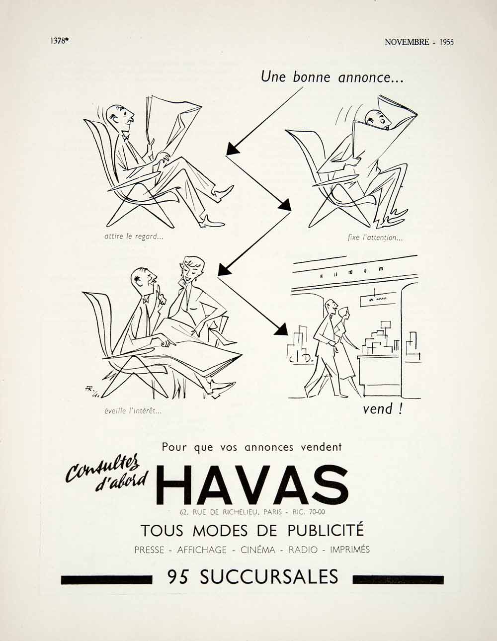1955 Ad Havas Advertising Rue de Richelieu Paris France French Cinema Radio VEN2