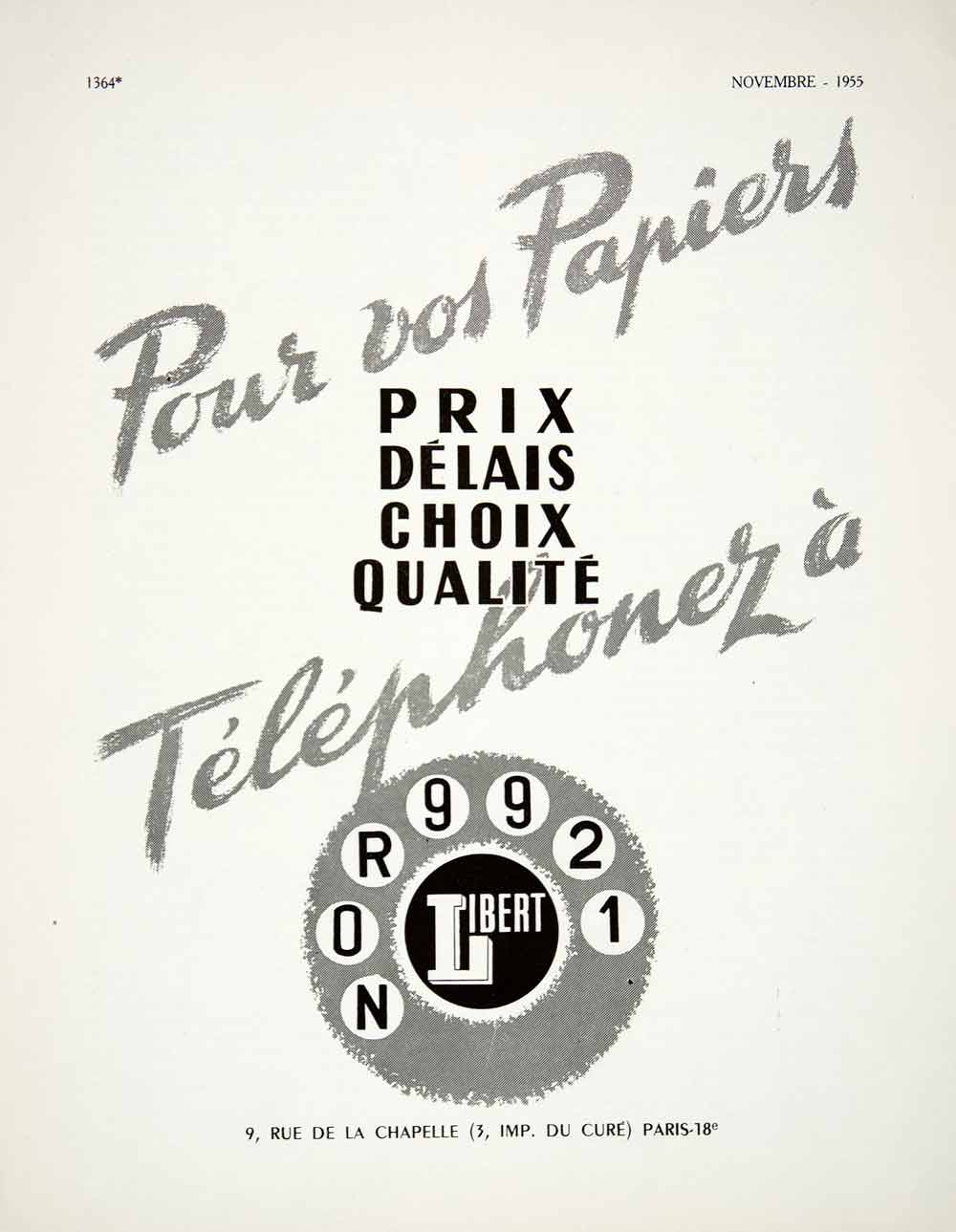 1955 Ad Paper Libert Rue de la Chapelle Paris France French Advertisement VEN2