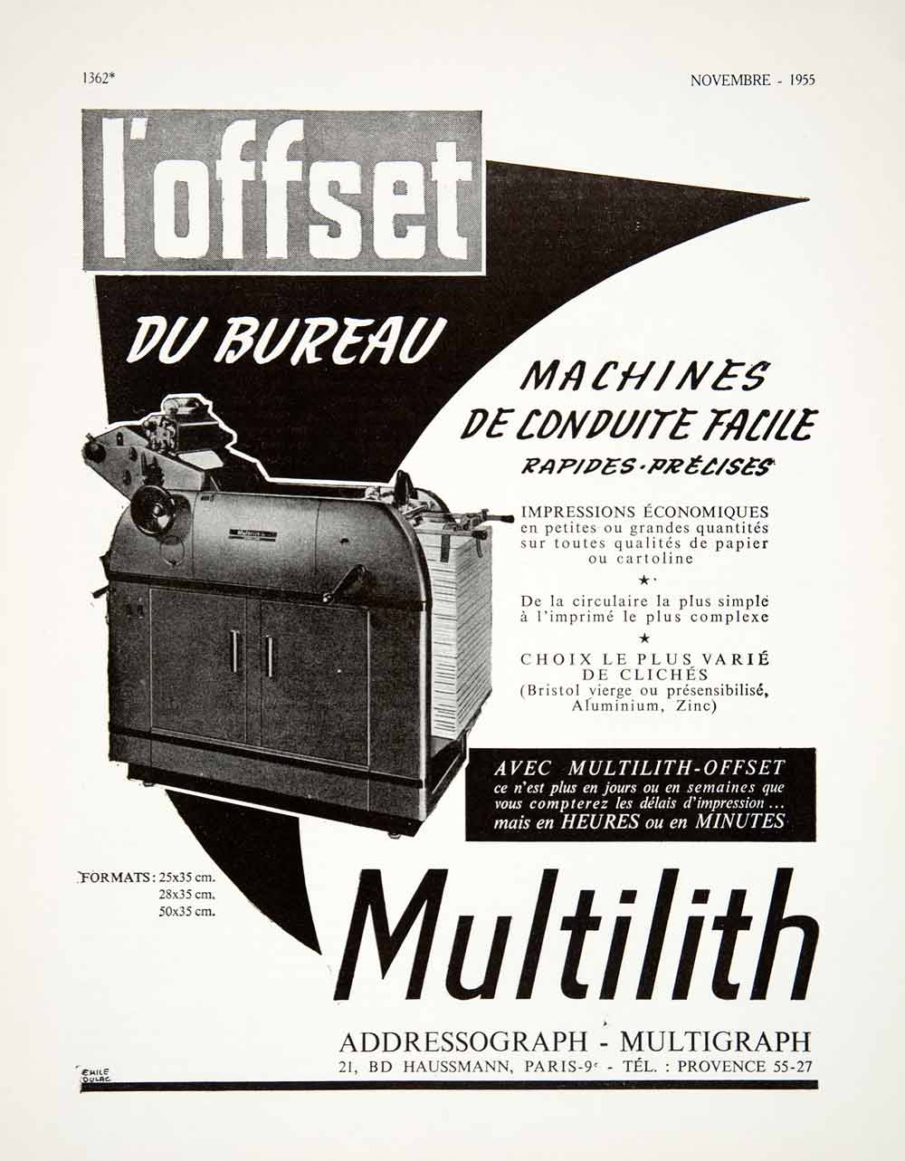 1955 Ad Paper Copier Offset Printer French Advertisement Multilith Emile VEN2