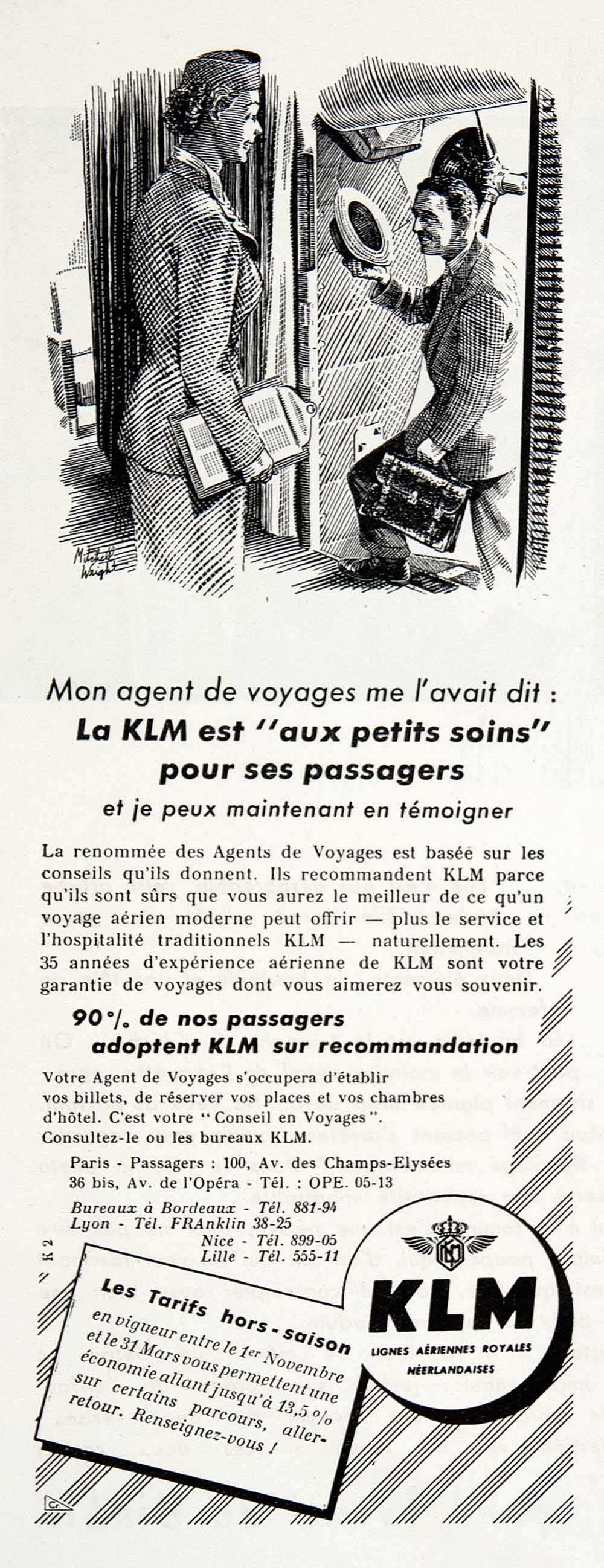 1955 Ad KLM Travel Tourism Mitchell Wright Agent Royal Dutch Airlines VEN2