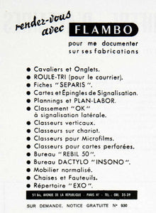 1955 Ad Flambo French Office Supplies Mailing Paper Work Filing Writing VEN2