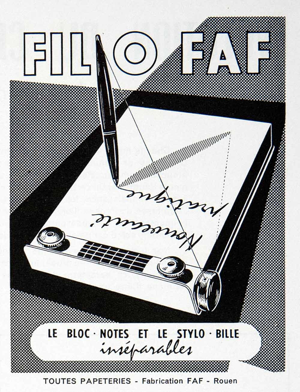 1955 Ad Filo Faf Paper Pens Writing Tools French Office Notepad Notebooks VEN2