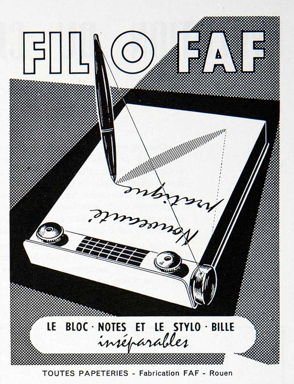 1955 Ad Filo Faf Paper Pens Writing Tools French Office Notepad Notebo ...