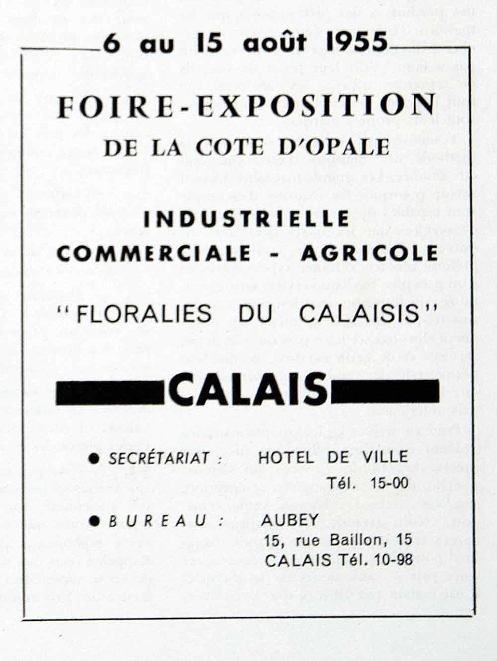 1955 Ad Foire-Exposition Trade Fair Opal Coast Calais Industry Agriculture VEN2