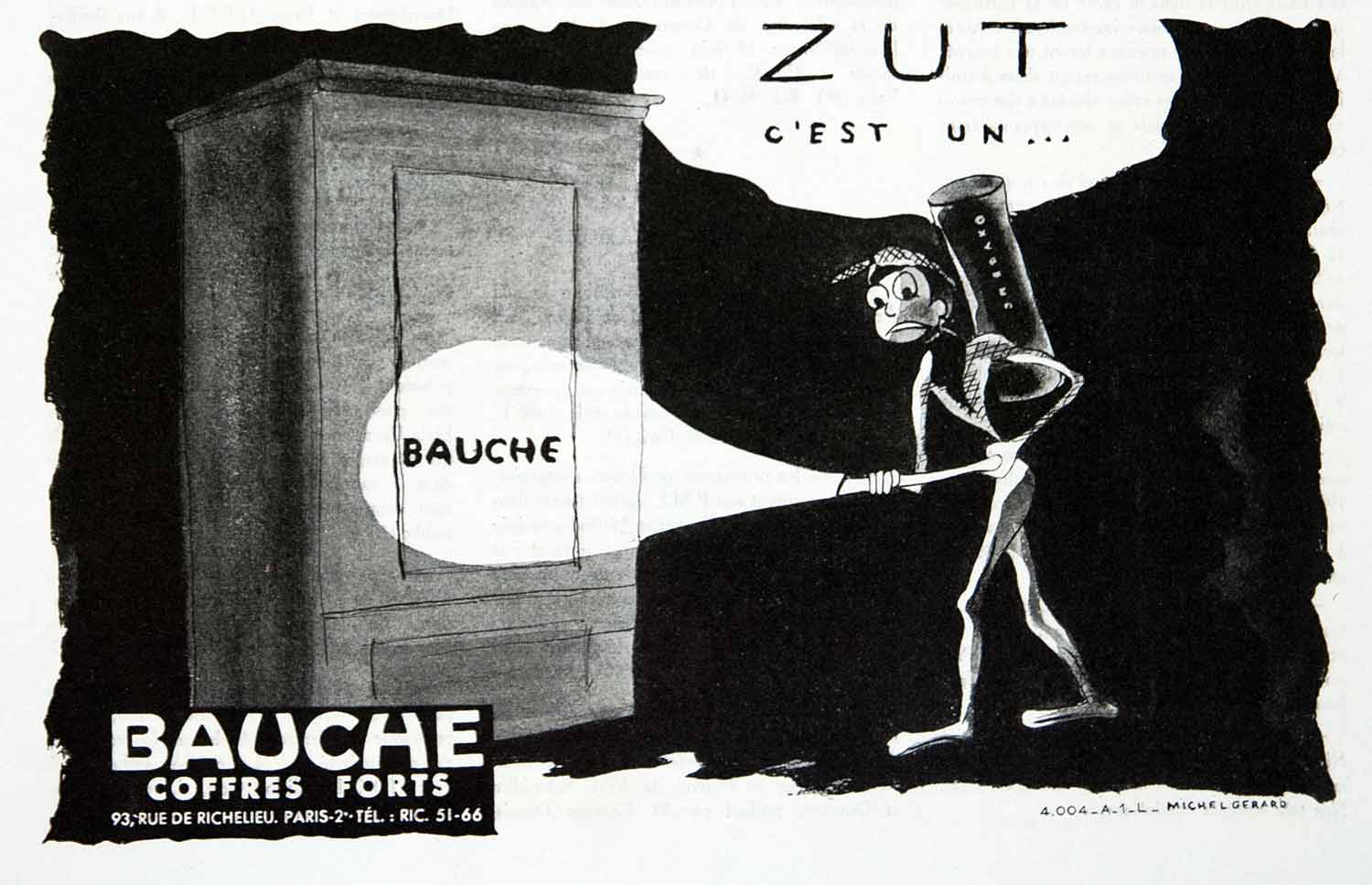 1955 Ad Bauche Coffres Forts Safes Richelieu Paris French Michel Gerard VEN2