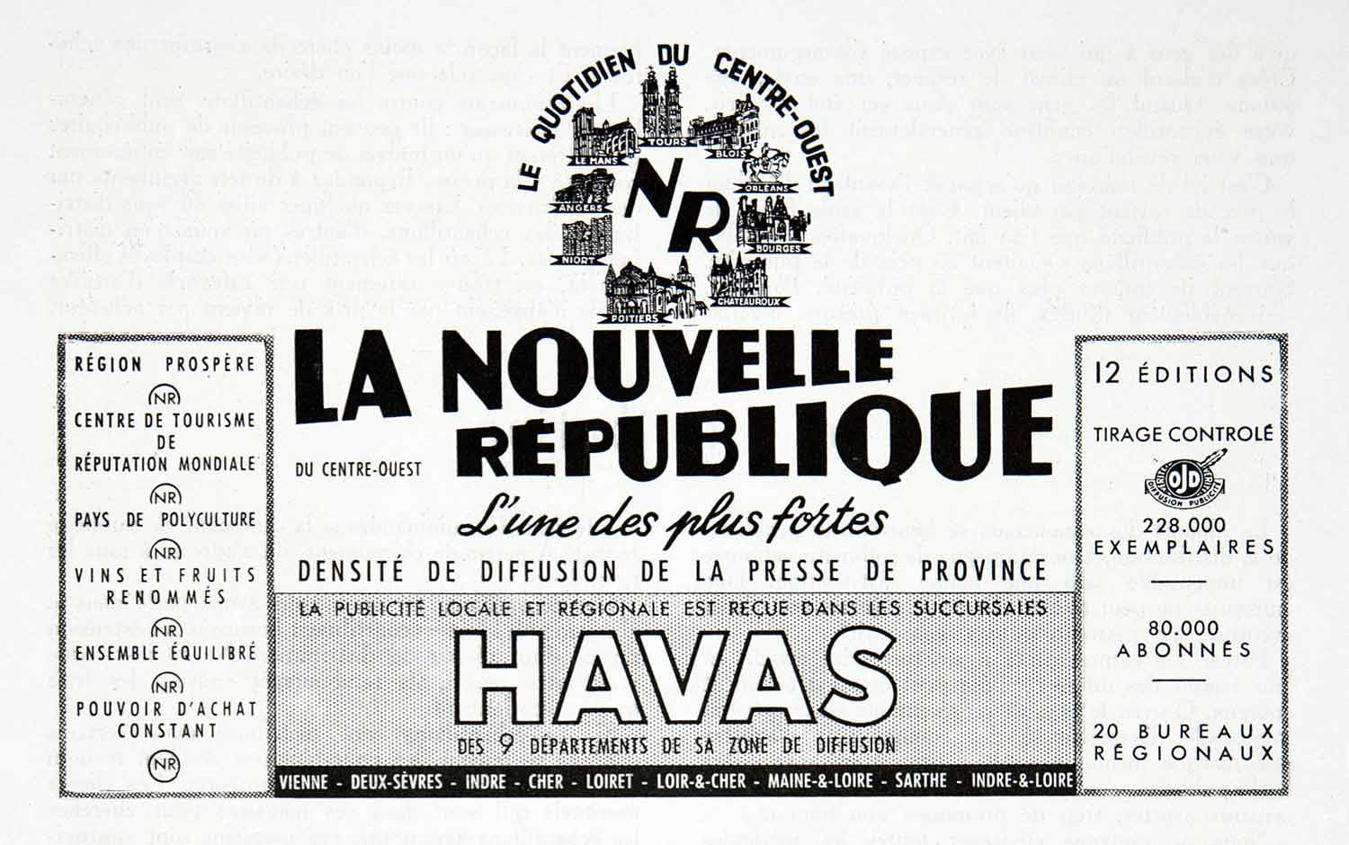 1955 Ad La Nouvelle Republique New Republic French Advertising Havas France VEN2