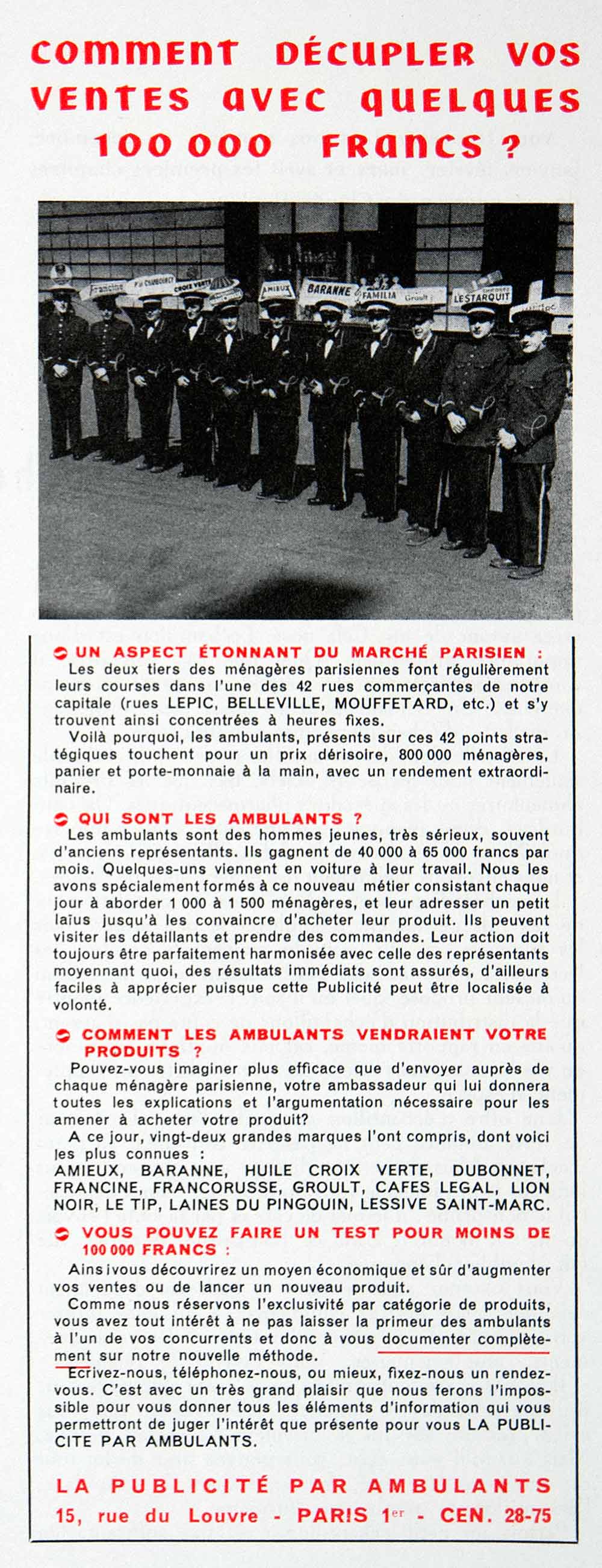 1955 Ad French Advertisement La Publicite Par Ambulants France Advertising VEN2