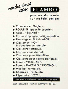 1955 Ad Flambo Paris France Avenue de la Republique French Advertising VEN2