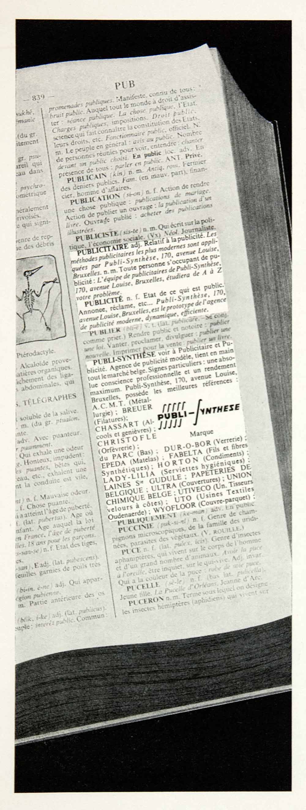 1955 Ad French Advertising Publi-Synthese Advertisement France Publi VEN2