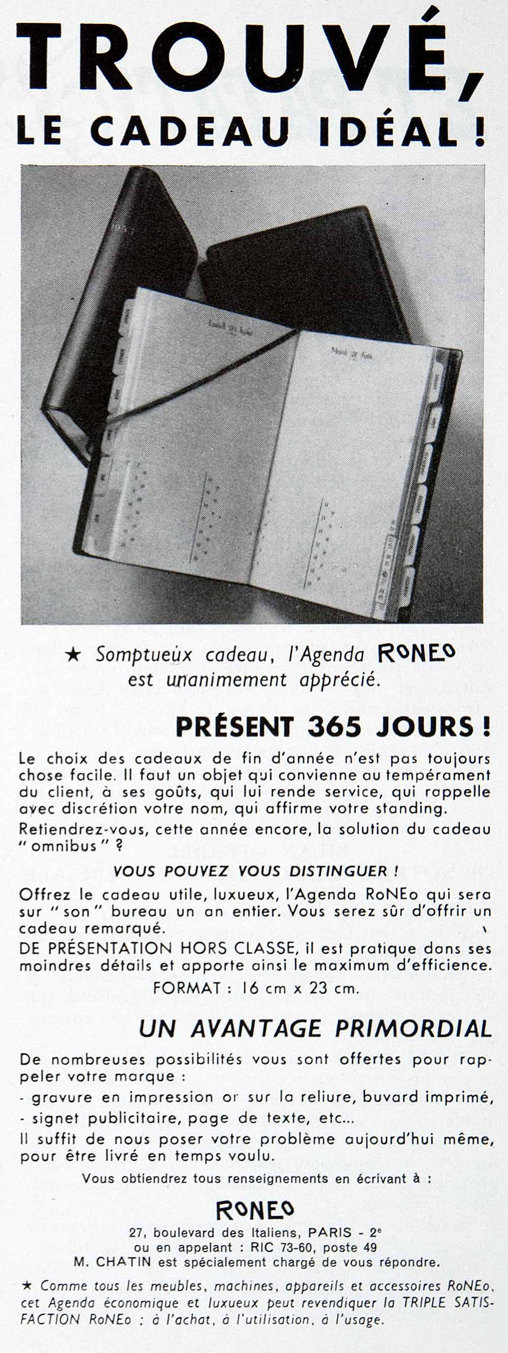 1955 Ad Trouve Roneo Planner Paris France French Advertising Advertisement VEN2