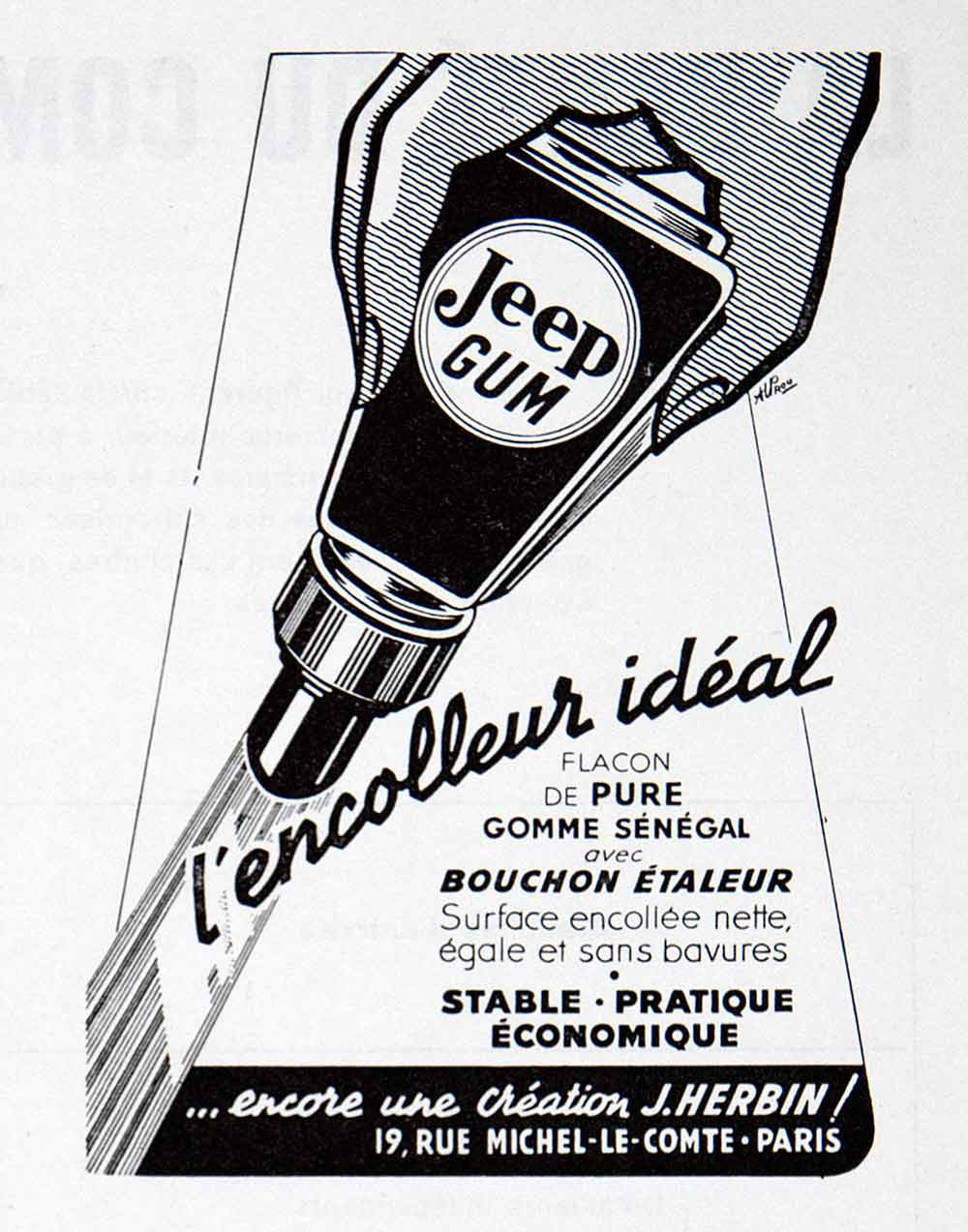 1955 Ad Jeep Gum Glue Adhesive Rue Michel-le-Comte Paris France French Urou VEN2
