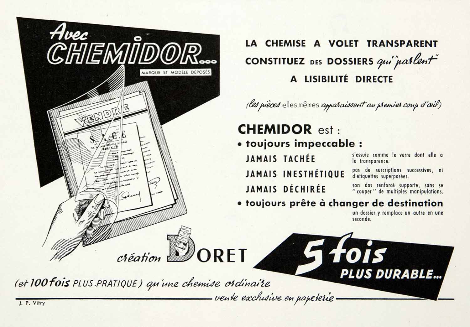 1955 Ad Doret Chemidor French Advertising Plastic Cover Vendre Magazine VEN2