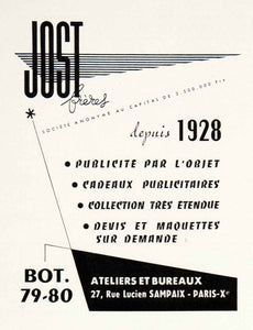 1955 Ad Jost Freres Brothers Ateliers et Bureaux Lucien Sampaix Paris VEN2