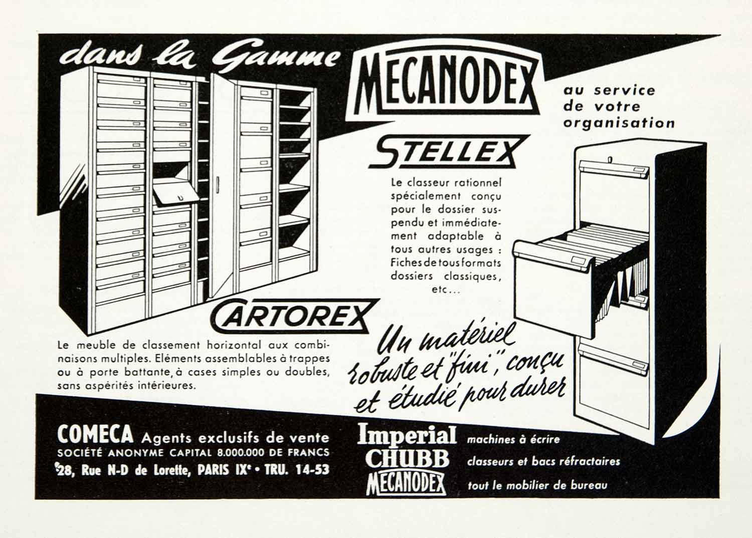 1955 Ad Filing Cabinet Office Furniture Supplies Cartorex Mecanodex Stellex VEN2