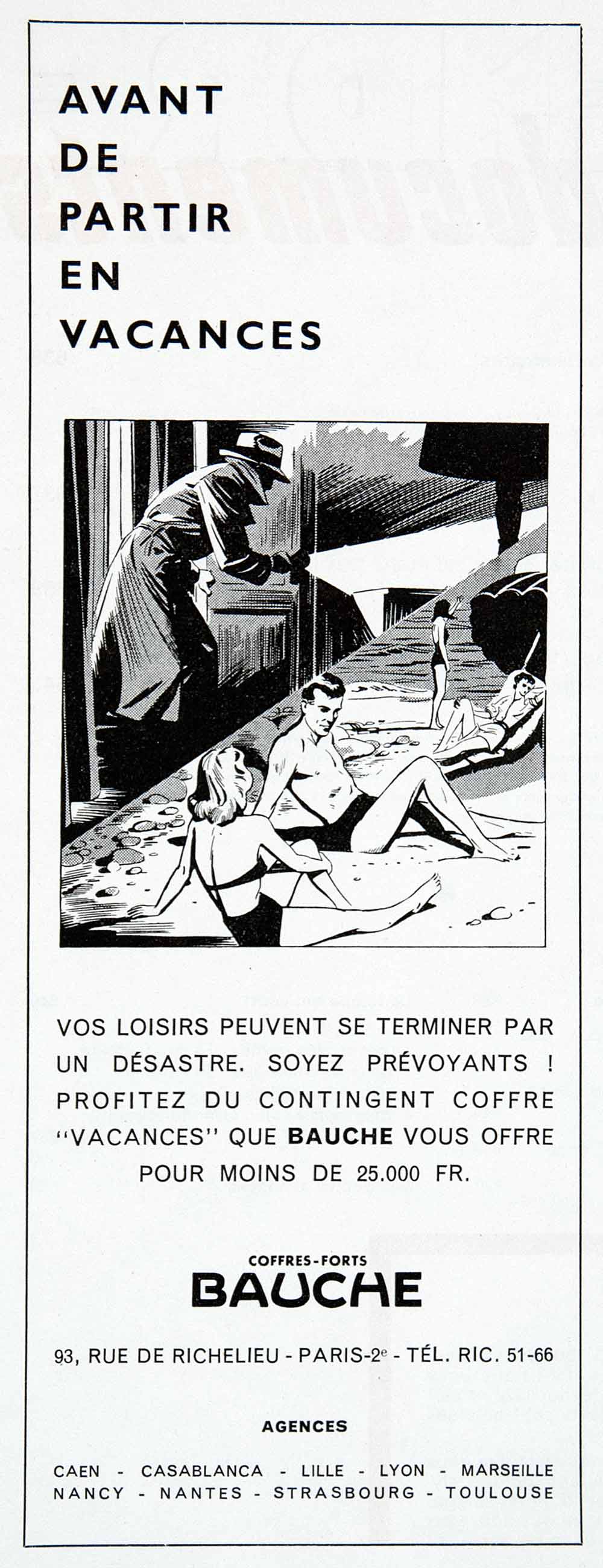 1955 Ad Bauche Sunbathing Safe Coffres-Forts Rue Richelieu Paris France VEN2