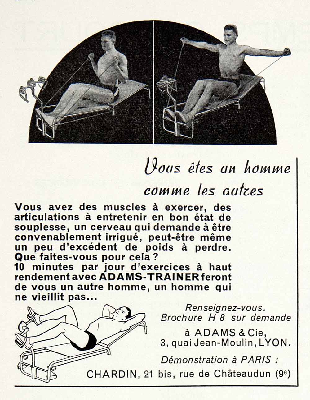 1955 Ad Fitness Exercise Health Tool Chardin Adams Trainers Paris France VEN2