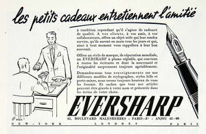 1955 Ad Eversharp Fountain Pen French Advertising Writing Malesherbes Paris VEN2
