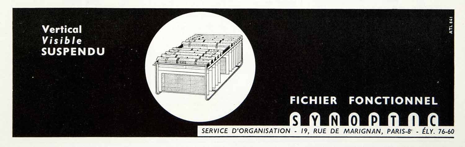 1955 Ad Filing Cabinet Synoptic Service d'Organisation Paris France French VEN2