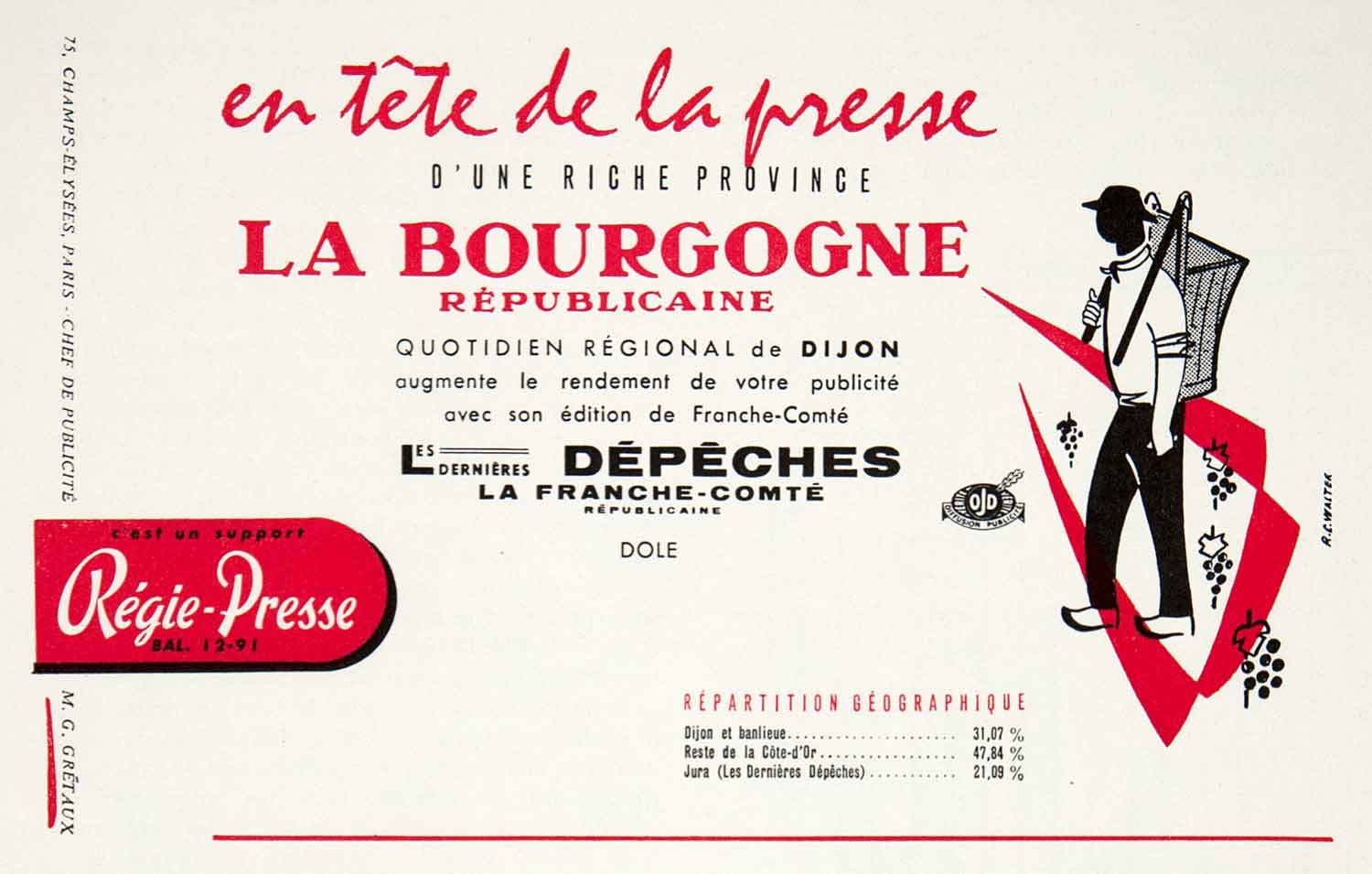 1955 Ad La Bourgogne Republicaine Regie-Presse Gretaux French R C Walter VEN2