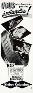 1955 Ad Kleber Colombes Tire Car Parts Tubeless Supermetic French VEN2