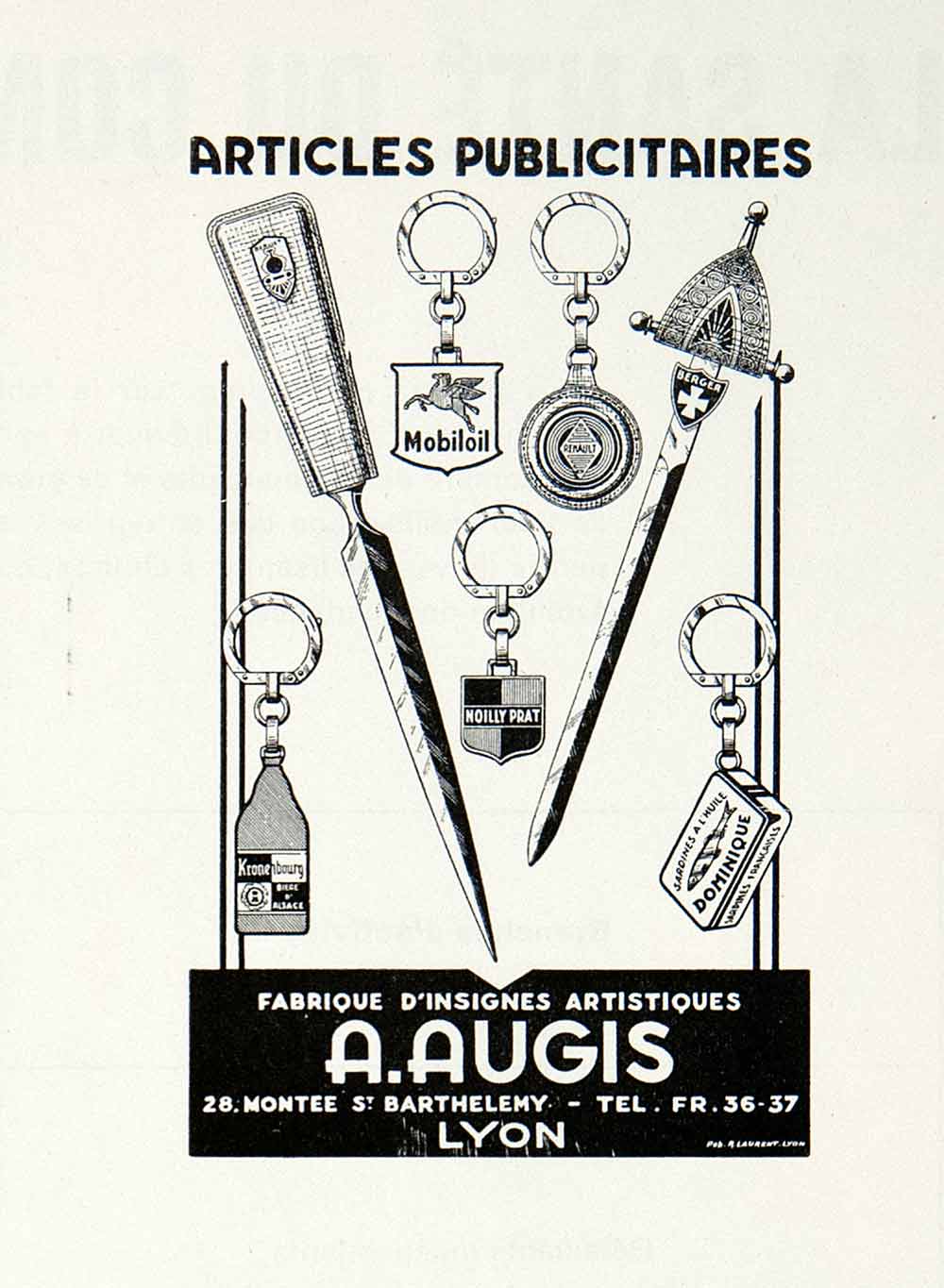 1955 Ad A Augis Mobiloil Lyon France French Advertisement Dominique Badge VEN2