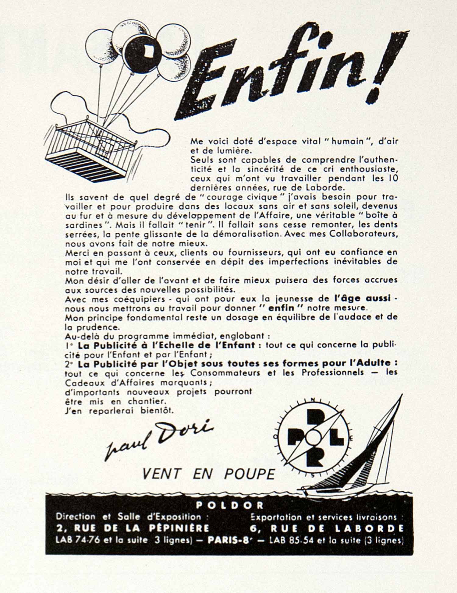 1955 Ad French France Advertising Advertisement Poldor Rue de Laborde VEN2
