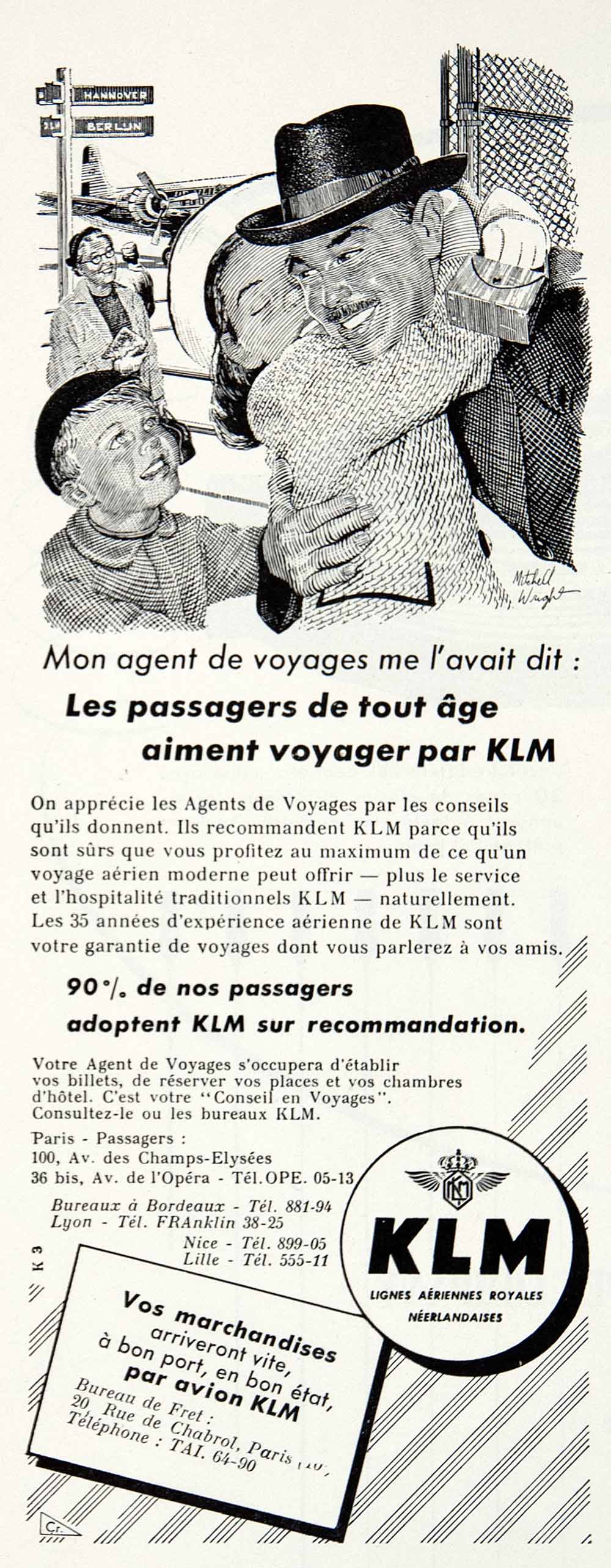 1955 Ad KLM Dutch Airlines Mitchell Wright Tourism French Advertisement VEN2