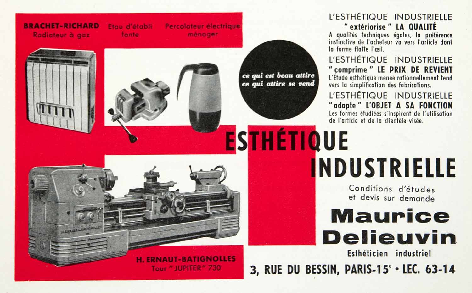 1955 Ad Maurice Delieuvin Paris France French Advertisement Brachet-Richard VEN2