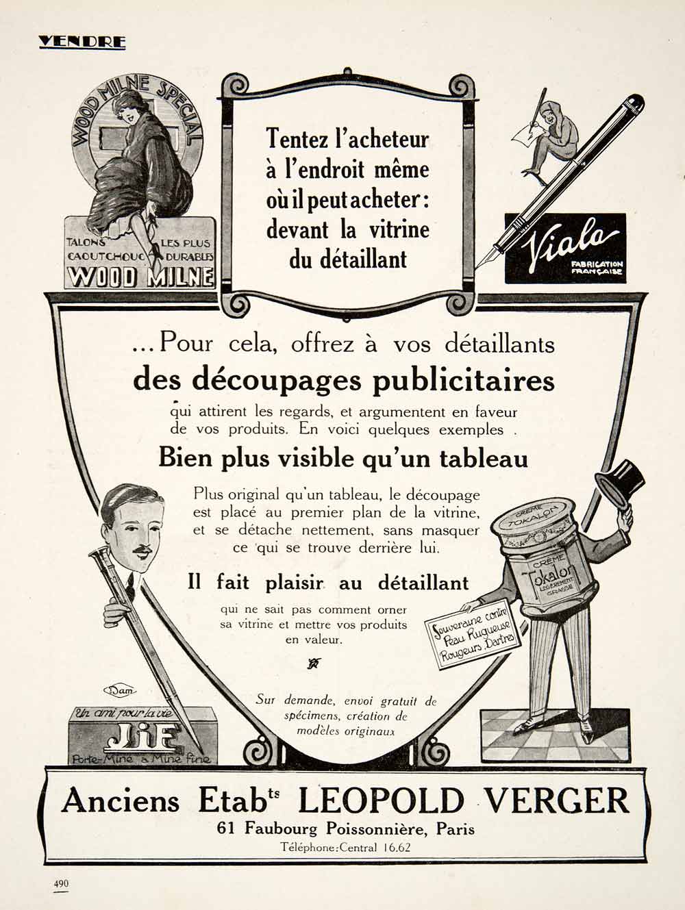 1924 Ad Leopold Verger 61 Faubourg Poissonniere Paris Wood Milne Viala VEN3