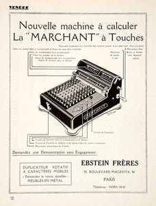 1924 Ad Ebstein Freres Marchant French 90 Boulevard Magenta Calculating VEN3
