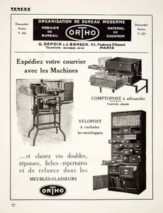 1924 Ad Ortho Office Furniture Comptopost Velopost Filing Cabinet Machine VEN3