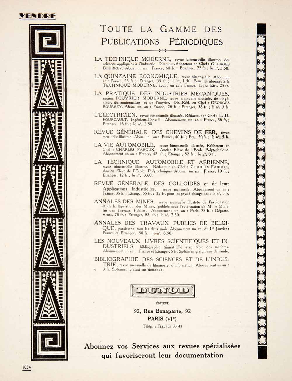 1924 Ad Dunod 92 Rue Bonaparte Paris Periodicals French Technique Moderne VEN3