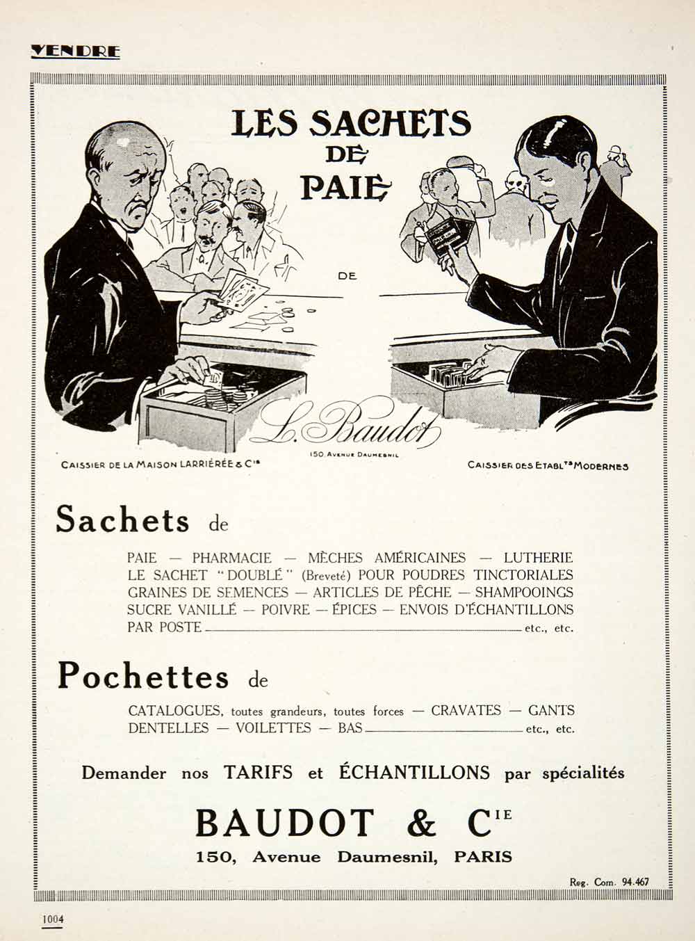 1924 Ad Baudot 150 Avenue Daumesnil Paris Pay Packets Packaging French VEN3