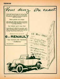1924 Lithograph Ad Renault 6CV Auto Car French Billancourt Voiture VEN3