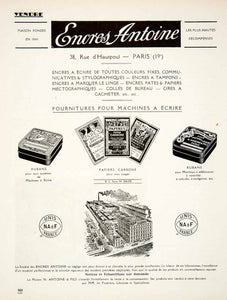 1924 Ad Encres Antoine 38 Rue d'Hautpoul Paris Papyrus Mercure Typewriter VEN3