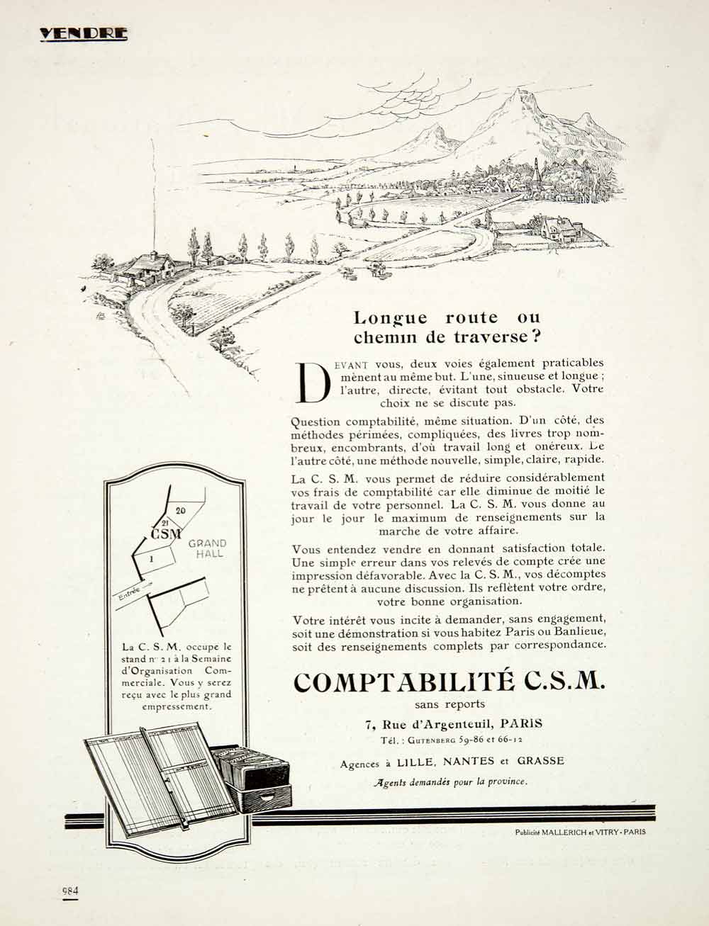 1924 Ad Comptabilite CSM Accounting Agency French 7 Rue D'Argenteuil Paris VEN3